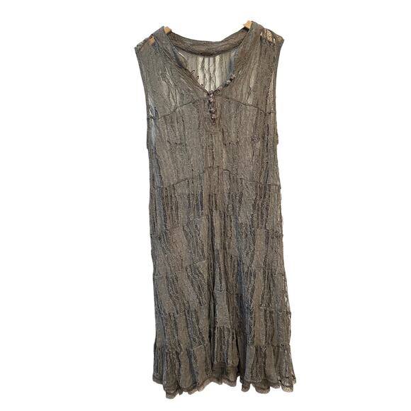 Free People Lace Sheer Midi Dress Tie Back Bow Button Down‎ Womens Size Small - Picture 1 of 8